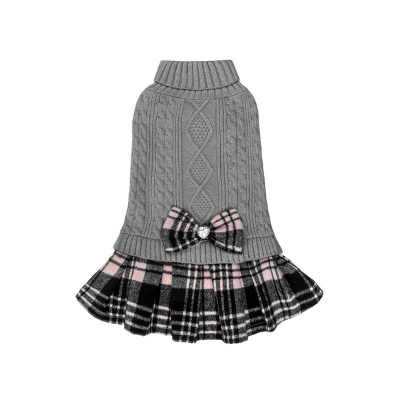 KYEESE Dog Sweaters for medium Dogs Girl Plaid Warm Dog Sweater with Bowtie Turt - Picture 1 of 7